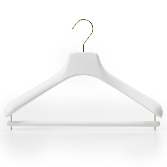 Tailored outerwear hangers with white brass-finish bar 43 - Pack of 10 pieces